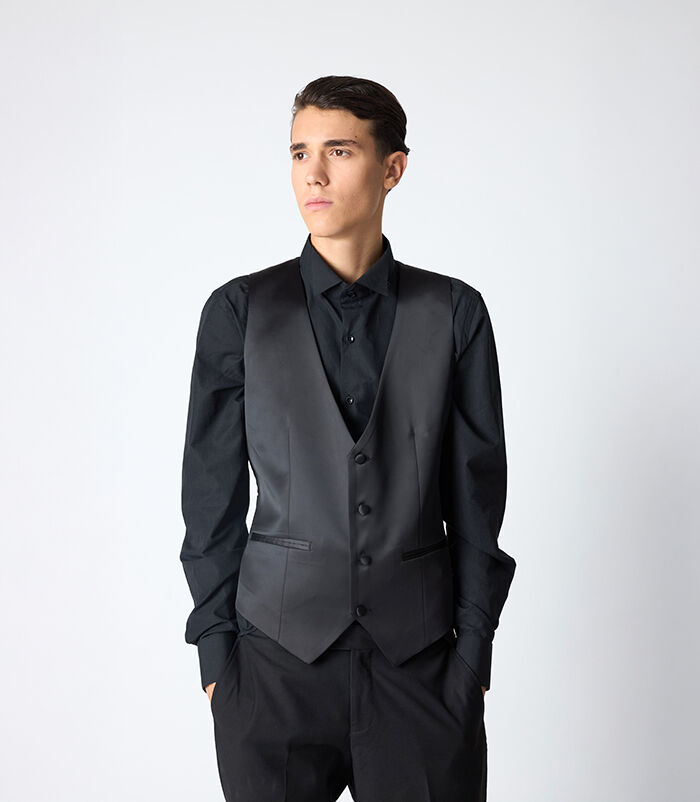 Slim Fit Smoking Con Camicia Nera Camicia Da Smoking In Seta Nera