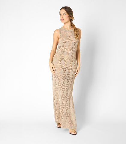Vestito da donna in maglina oro, con spalla larga, Valerio 1966, 25B4T2466TSOROGI, 001