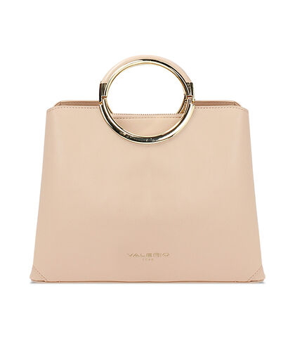 Borsa a mano donna beige con manico circolare, Valerio 1966, 2523T3636EPBEIGUNI, 001
