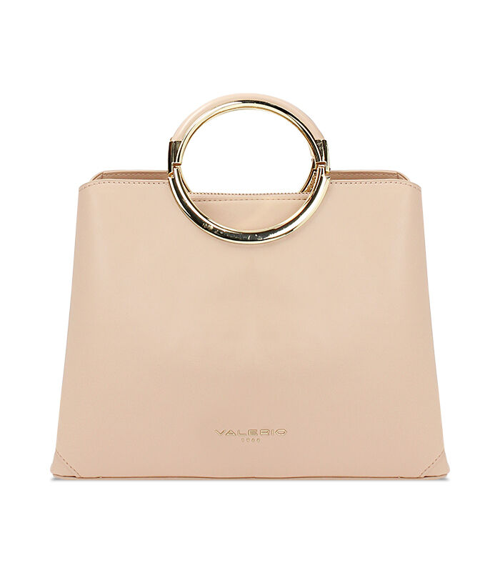 Borsa a mano donna beige con manico circolare, Valerio 1966, 2523T3636EPBEIGUNI