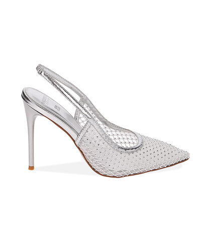 Slingback argento in rete, tacco 10,5 cm, 2121T9736TSARGE035, 001