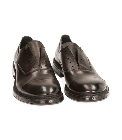 Scarpe senza lacci testa di moro in pelle, SALDI, 2053T4171PEMORO039, 002
