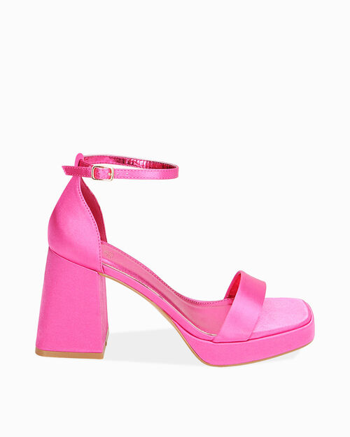 Sandali fucsia in raso, tacco platform 9,5 cm, FUCHSIA