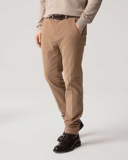 Pantaloni beige in velluto a coste fit regular, BEIGE