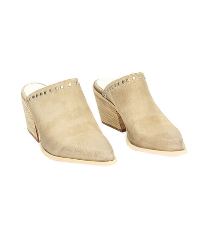 Sabot da donna in camoscio beige, Valerio 1966, 23L6T5006CMBEIG035, 002