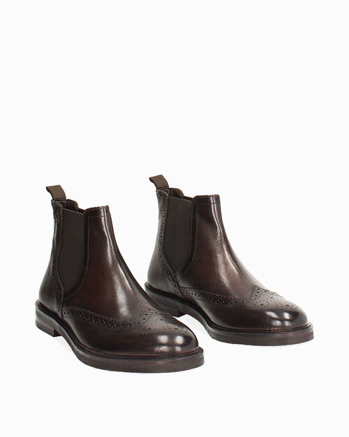 Stivaletti beatles testa di moro con traforature brogue, DK BROWN