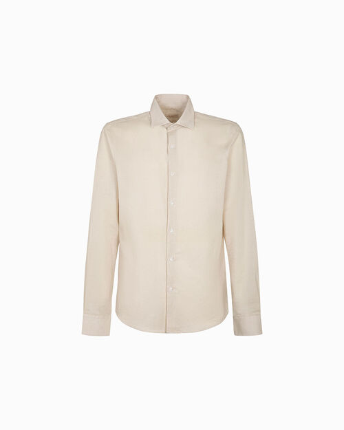 Camicia beige in lino con colletto classico, BEIGE