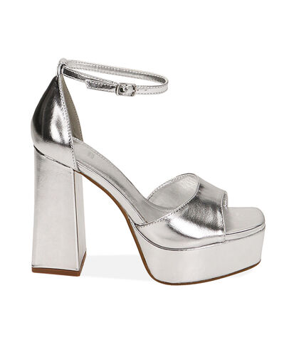 Sandali con plateau argento, tacco 10 cm, 2149T7931LMARGE035, 001