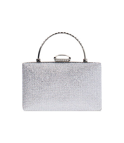 Clutch da donna argento in laminato con pietre, Valerio 1966, 2551T9978LPARGEUNI, 001