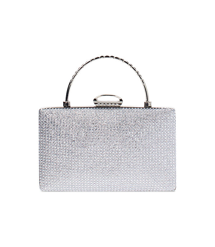 Clutch da donna argento in laminato con pietre, Valerio 1966, 2551T9978LPARGEUNI