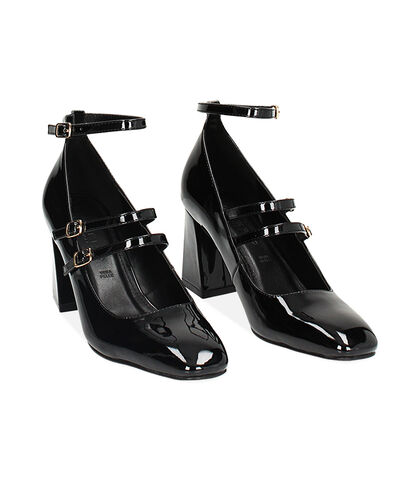 Décolleté nere in vernice con stringhe, tacco 7,5 cm, Valerio 1966, 2449T3706VENERO035, 002