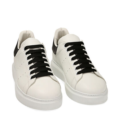 Sneakers bianco/nero in pelle, Valerio 1966, 2199T7603PEBINE039, 002
