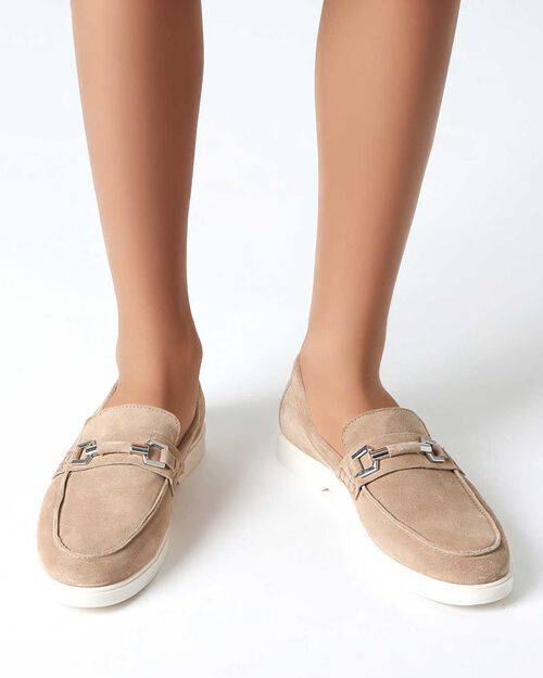 Mocassino da uomo in camoscio taupe, casual, TAUPE