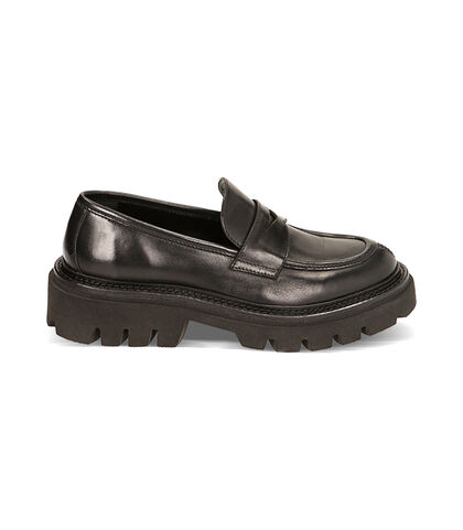 Mocassini chunky in pelle nera, tacco 4,8 cm, Valerio 1966, 22S2T1309PENERO035, 001