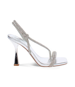 Sandali donna in laminato argento con pietre, tacco 8,5 cm, Valerio 1966, 2521T0147LPARGE036, 001 preview