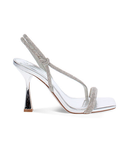 Sandali donna in laminato argento con pietre, tacco 8,5 cm, Valerio 1966, 2521T0147LPARGE035, 001
