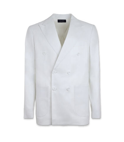 Giacca doppiopetto da uomo in lino bianco, Valerio 1966, 25R1T2437LNBIAN42, 001