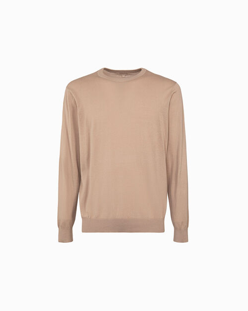 Maglione beige con girocollo, BEIGE