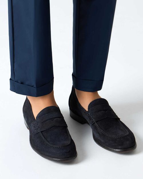 Mocassini da uomo blu in camoscio, BLUE