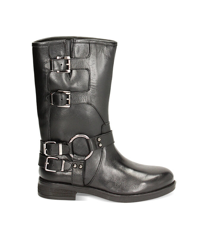 Biker neri in pelle, Nuova Collezione, 23N5T5089PENERO035