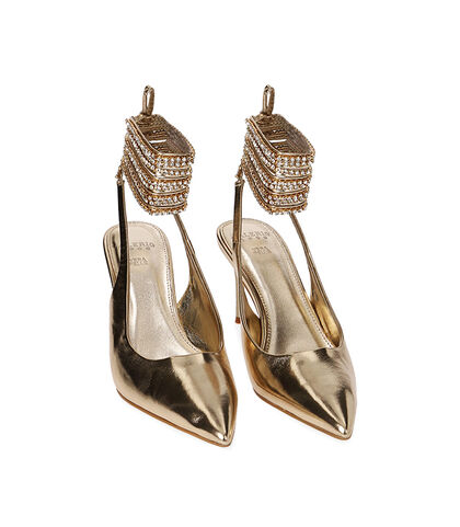 Décolleté lace-up oro, tacco 8 cm, Valerio 1966, 2121T5107LMOROG035, 002