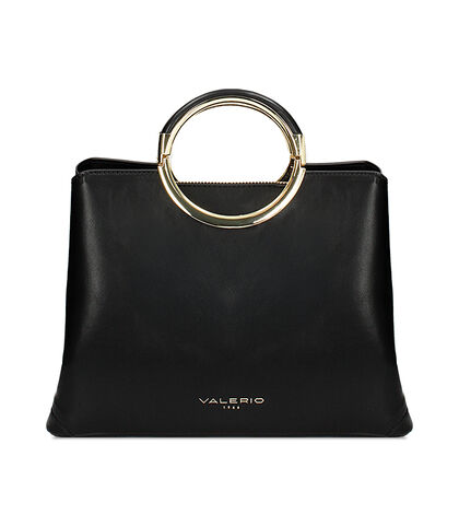 Borsa a mano donna nera con manico circolare, Valerio 1966, 2523T3636EPNEROUNI, 001