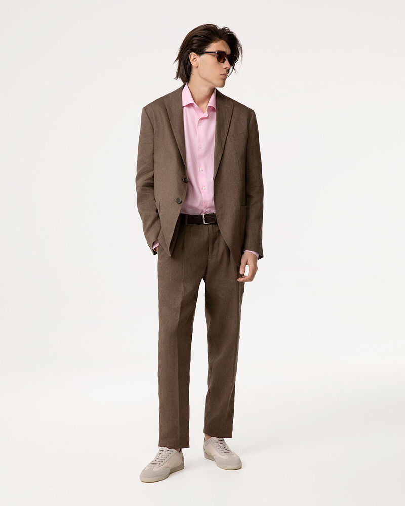 Giacca marrone lino con rever classico,  image number null