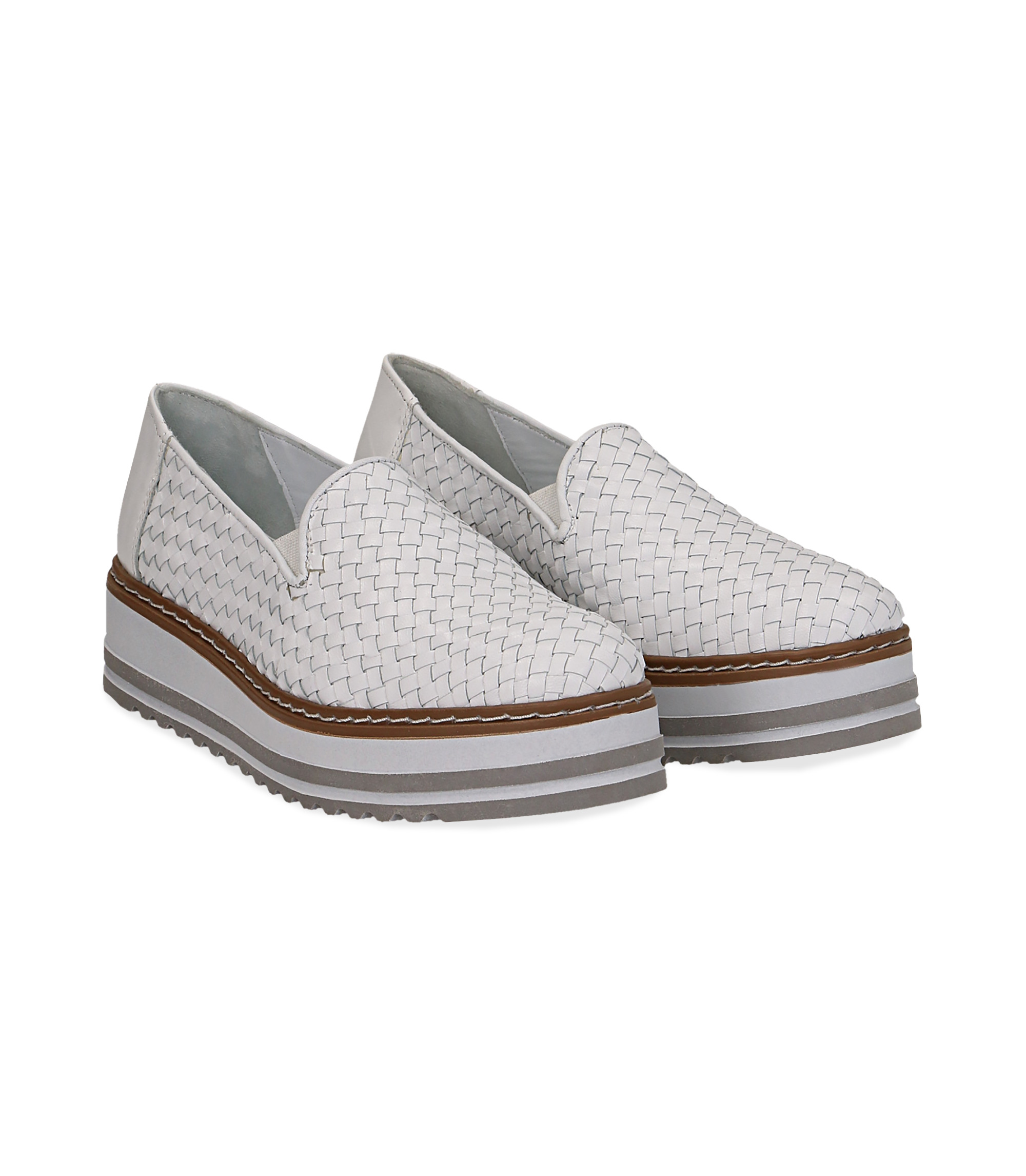 Mocassini donna platform bianchi in pelle intrecciata | Valerio 1966
