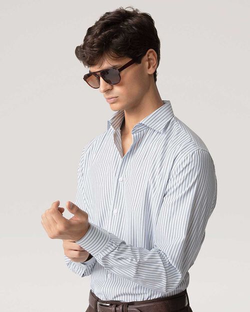 Camicia bianca e azzurro in cotone, MULTI COLOR