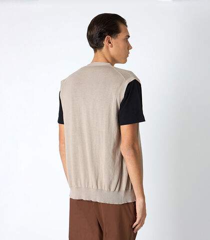 Gilet da uomo in cotone beige, Valerio 1966, 25U4T4207COBEIGI, 002