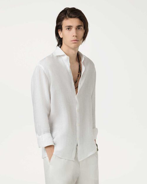 Camicia bianca in lino con maniche lunghe, WHITE