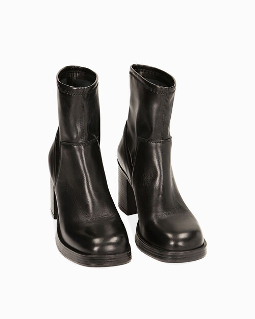 Stivaletti plateau neri in pelle, tacco 8,4 cm, BLACK