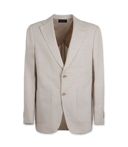 Giacca da uomo di lino panna, Valerio 1966, 25R1T2438LNPANN42, 001