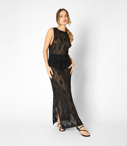 Vestito da donna in maglina nero, con spalla larga, Valerio 1966, 25B4T2466TSNEROI, 001