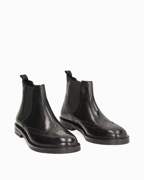 Stivaletti beatles neri con decorazioni brogue, BLACK