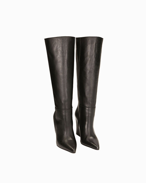 Stivali neri in pelle, zeppa 9,5 cm, BLACK