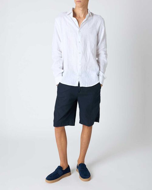 Bermuda da uomo in lino blu, BLUE