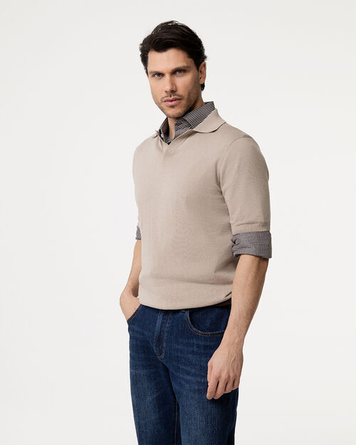 Maglia polo beige colletto classico, BEIGE