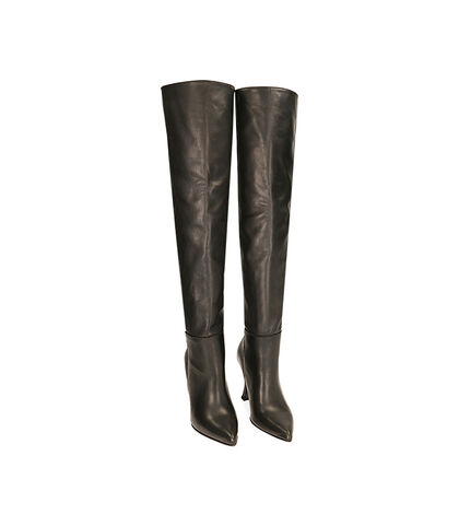 Stivali overknee neri in pelle, tacco 10 cm , Valerio 1966, 20L6T7045PENERO035, 002