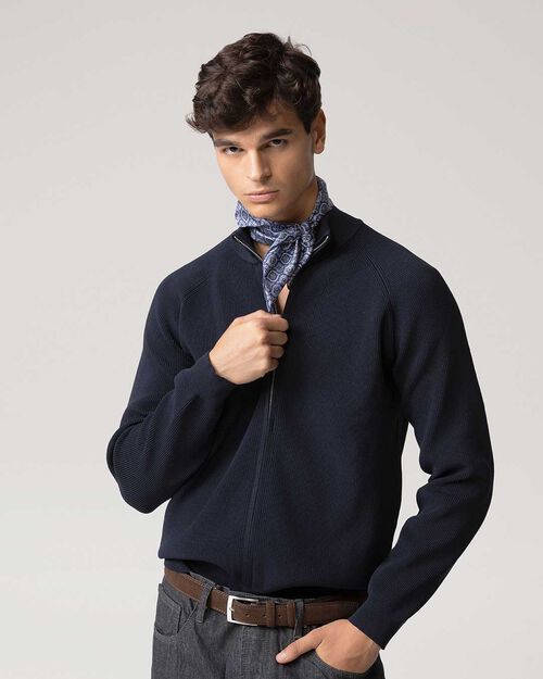 Maglione blu con chiusura a zip, BLUE