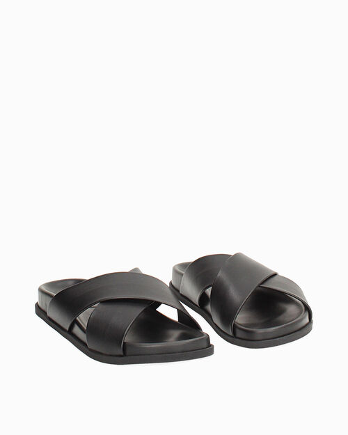 Sandali incrociati in pelle neri, BLACK
