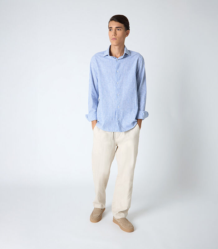 Camicia da uomo in lino blu-bianco, Valerio 1966, 25Z3T2302LNBLBI39