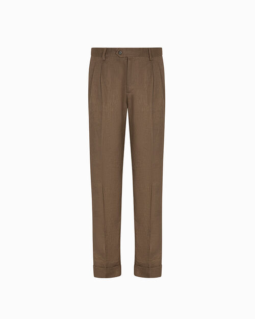 Completo pantalone marrone in lino, BROWN