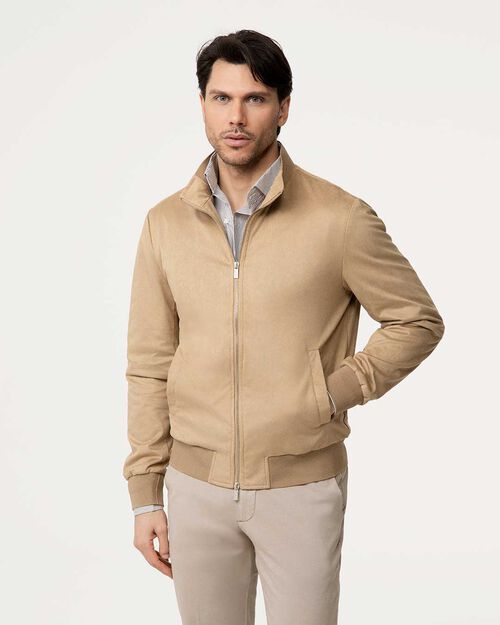 Giubbino camel con colletto bomber, CAMEL