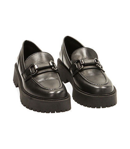 Mocassini platform neri in pelle, Valerio 1966, 22L6T5003PENERO035, 002