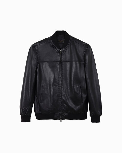 Giubbino in vera pelle nera da uomo, BLACK