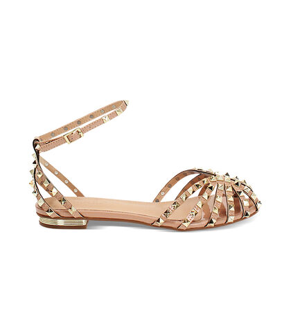 Ballerine da donna borchiate in vernice nude, Valerio 1966, 25G4T2056VENUDE035, 001