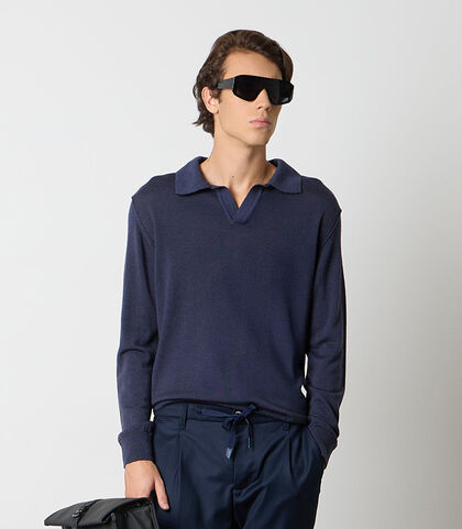 Maglione blu da uomo con colletto, Valerio 1966, 26J2T0021TSBLUEI, 001