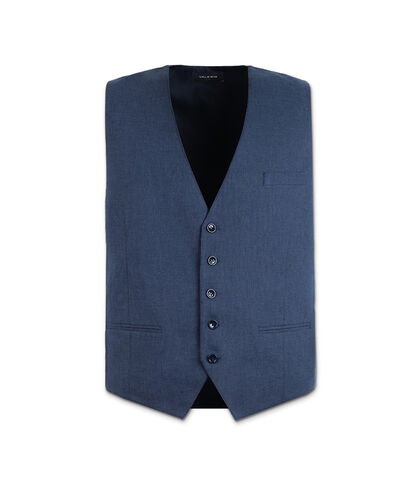 Gilet da uomo di lino blu, Valerio 1966, 25R1T2440LNBLUE42, 001