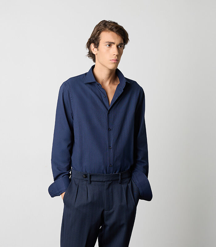 Camicia in cotone blu notte da uomo, Valerio 1966, 26Z3T0030COBLUN38